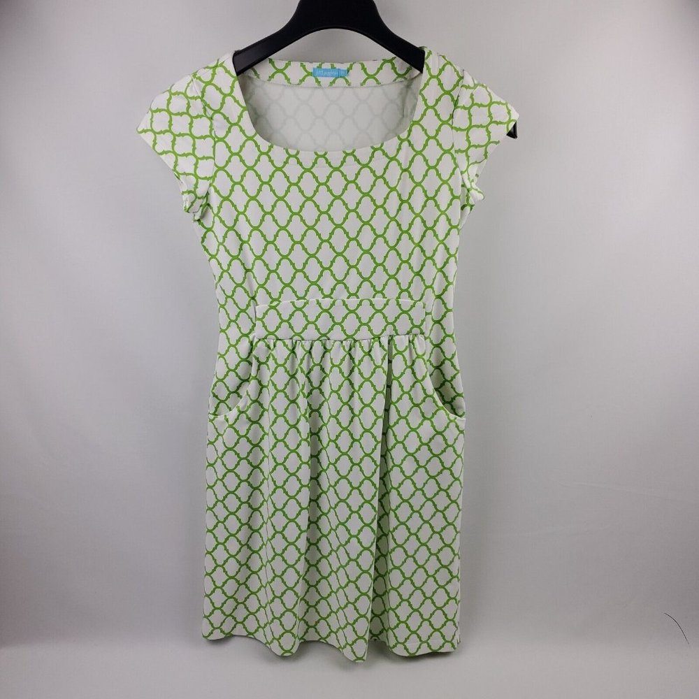 J McLaughlin Womens Mini Dress Short Sleeve Front Pocket Pullover White Green XS
